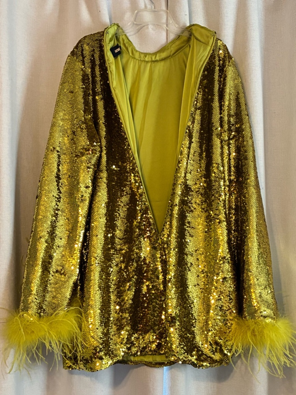 Gold Sequin Feather Cuff Mini Dress - Picture 7 of 8